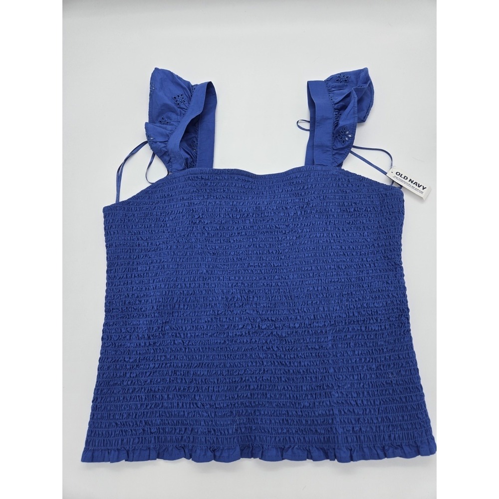 Old Navy Blue Flutter Eyelet Smocked Crop Top LARGE NWT